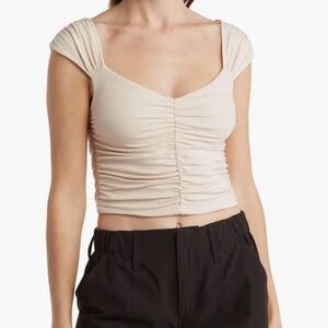 Shirred Crop Top
Elodie size medium 
Light ruched top